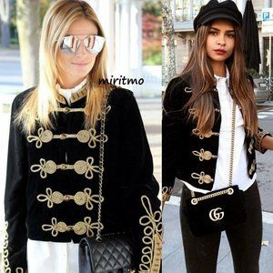 RARE ZARA Blazer Black Gold Military Velvet Band Jacket